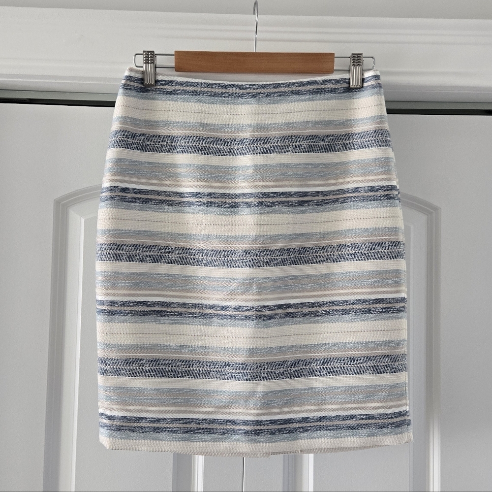 Ann Taylor Striped Pencil Skirt in Blue and Cream